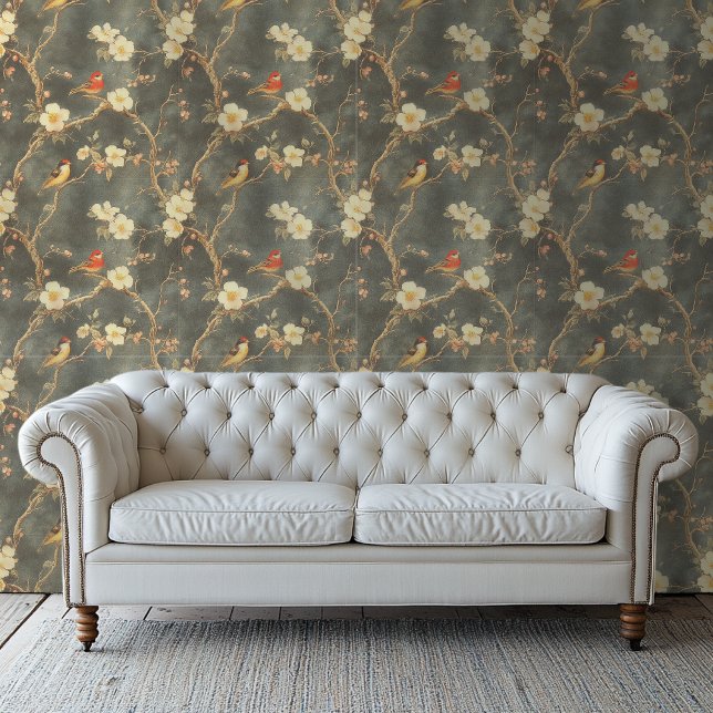 Moody Floral Wallpaper With Flowers and Birds (Creator Uploaded)