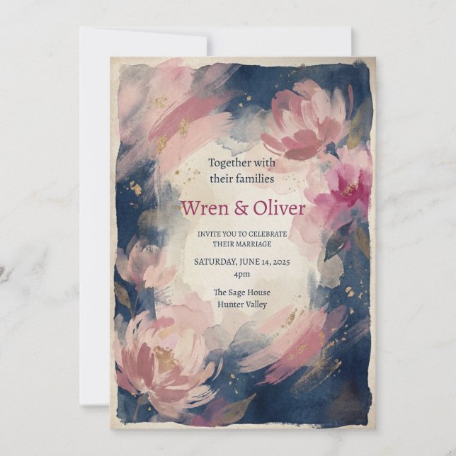Moody Floral Watercolor Wedding Invitation (Front)