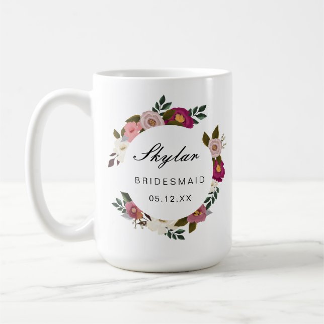 Moody Floral Watercolor Wreath Bridesmaid Coffee Mug (Left)