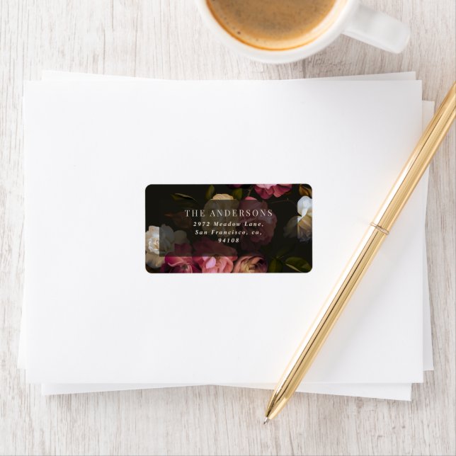 Moody Floral Wedding Dark Romantic Black Burgundy Label (Insitu)