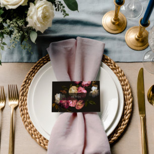Moody Floral Wedding Dark Romantic Black Burgundy Place Card
