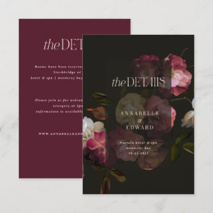 Moody Floral Wedding Details Burgundy & Black Enclosure Card