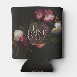 Moody Floral Wedding Personalized Dark Can Cooler