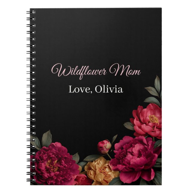 Moody Floral Wildflower Mum Personalised Notebook (Front)