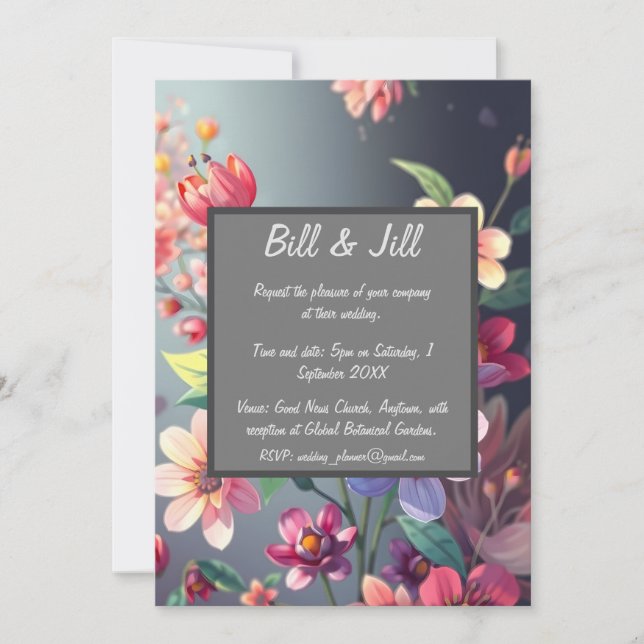 Moody Floral with Dark Gradient Background Wedding Invitation (Front)