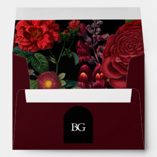 Moody Florals Arch Red 5x7 Wedding Invitation  Envelope