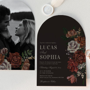 Moody Florals Arch Wedding Invitation