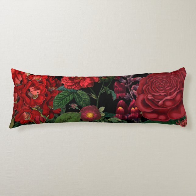 Moody Florals Black & Burgundy Vintage  Body Cushion (Front)