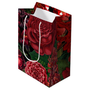 Moody Florals Black & Burgundy Vintage Medium Gift Bag