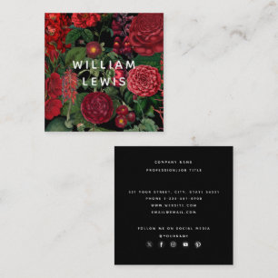 Moody Florals Black Social Media Icons Square Business Card