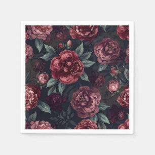 Moody Florals Watercolor Dark Red Pattern Napkin