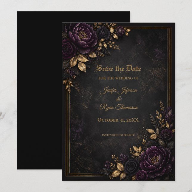 Moody Flowers Gothic Save the date invitation (Front/Back)