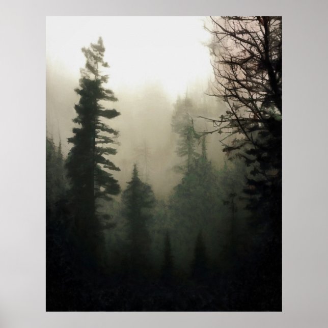 Moody Foggy Treescape Landscape Painting Poster (Front)