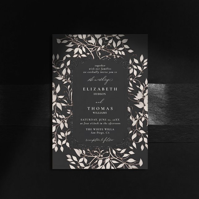 Moody Forest Black White Modern Classic Wedding Invitation (moody forest wedding invitation botanical frame black white elegant modern classic whimsical)