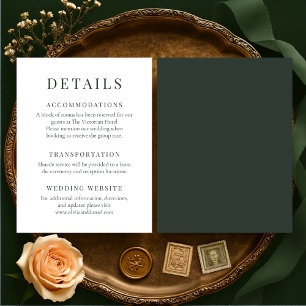 Moody Forest Green Elegant Wedding Details Invitation