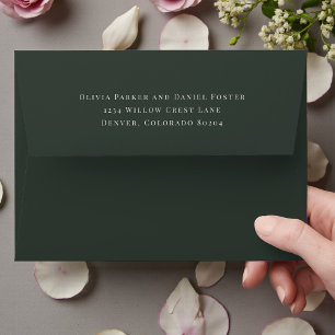 Moody Forest Green Return Address Wedding Envelope