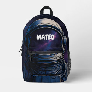 Moody Galaxy Astronaut Portrait in Deep Space Printed Backpack