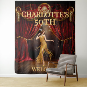 Moody Gatsby Red Gold 50th Birthday Backdrop Tapestry