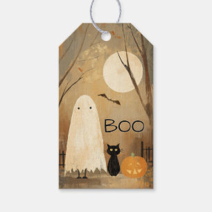 Moody Ghost & Black Cat Vintage Halloween Gift Tags