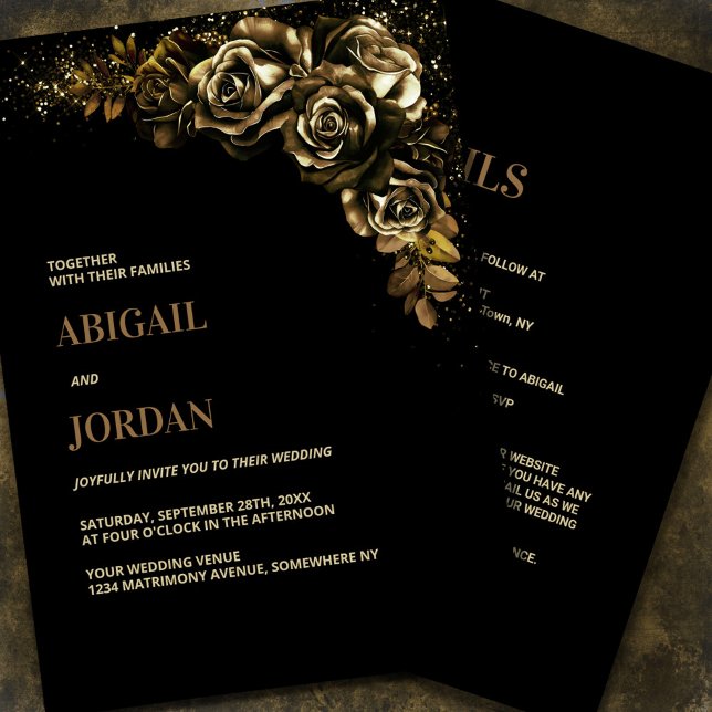 Moody Gold Floral All in One Wedding Invitation (Creator Uploaded)