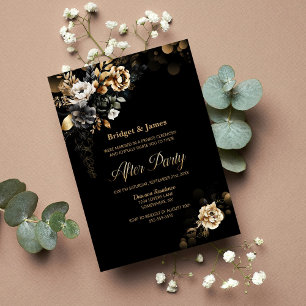Moody Gold Floral Black Wedding After Party Invitation