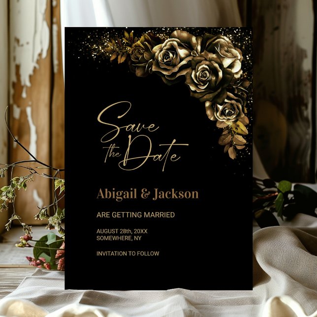 Moody Gold Floral Wedding Save the Date (Creator Uploaded)
