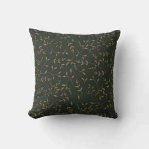 Moody Gold Leaf Forest Green Pattern Cushion