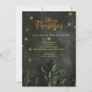 Moody Gold Starry Black Christmas Party Invitation