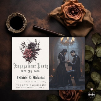 Moody Goth Rosewood Engagement Party Invitation