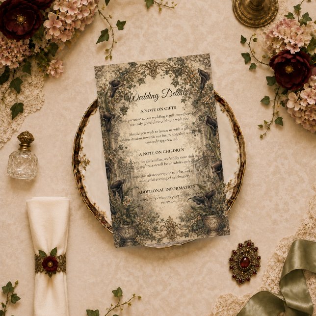 Moody Gothic Botanical Wedding Enclosure Card (Creator Uploaded)