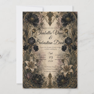 Moody Gothic Botanical Wedding Invitation