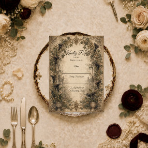 Moody Gothic Botanical Wedding RSVP Card