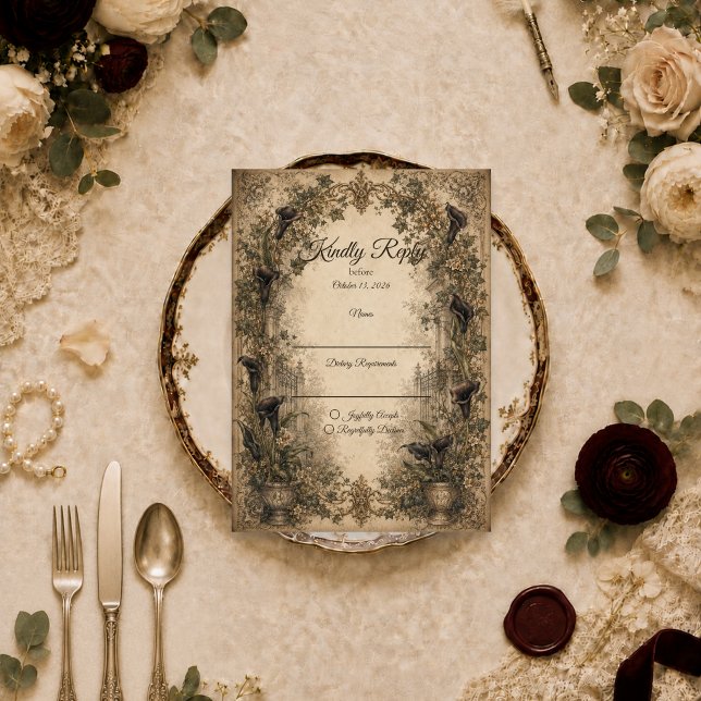 Moody Gothic Botanical Wedding RSVP Card (Creator Uploaded)