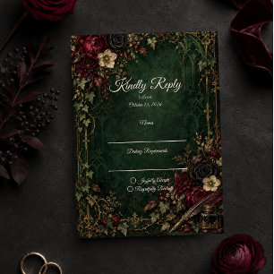 Moody Gothic Botanical Wedding RSVP Card