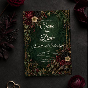 Moody Gothic Botanical Wedding Save The Date