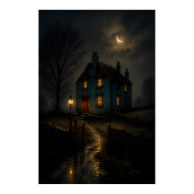 Moody Gothic Cottage Nightscape Poster