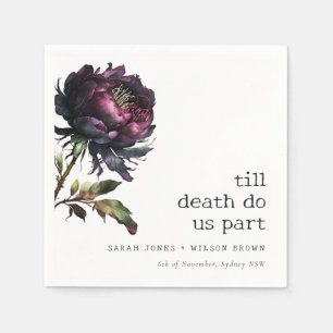 Moody Gothic Dark Purple Black Peony Wedding Napkin