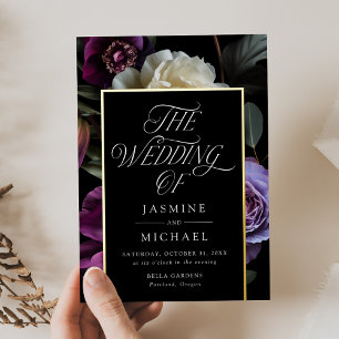 Moody Gothic Floral Foil Wedding Invitation