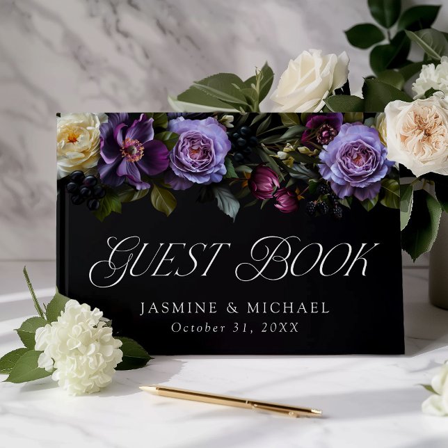 Moody Gothic Floral Photo Wedding Guest Book (Creator Uploaded)