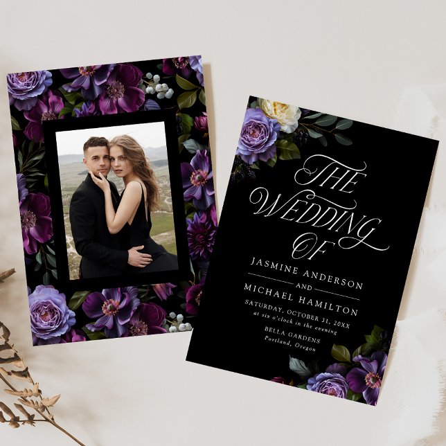 Moody Gothic Floral Photo Wedding Invitation (Creator Uploaded)