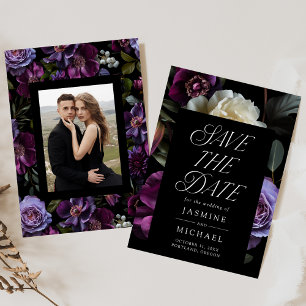 Moody Gothic Floral Photo Wedding Save The Date