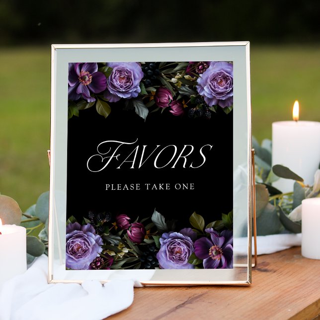Moody Gothic Floral Purple Wedding Favours Sign (Creator Uploaded)