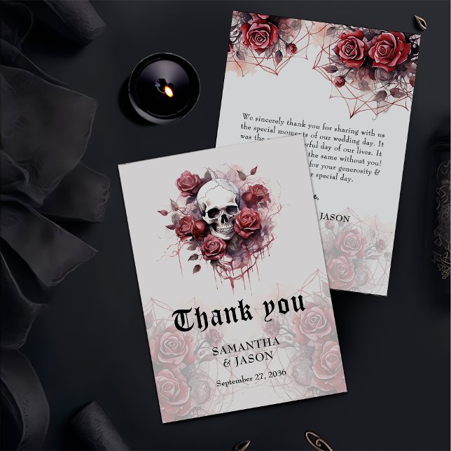 Moody Gothic Floral Skull Halloween Wedding  Thank You Card (Creator Uploaded)