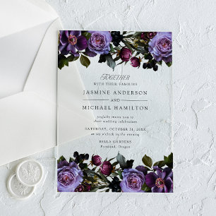 Moody Gothic Floral Wedding Acrylic Invitations
