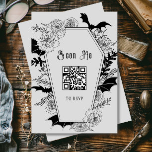 Moody Gothic Gray Wedding QR Code Website RSVP Card