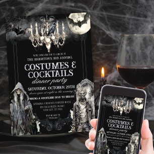 Moody Gothic Halloween Costume Cocktail Party Invitation