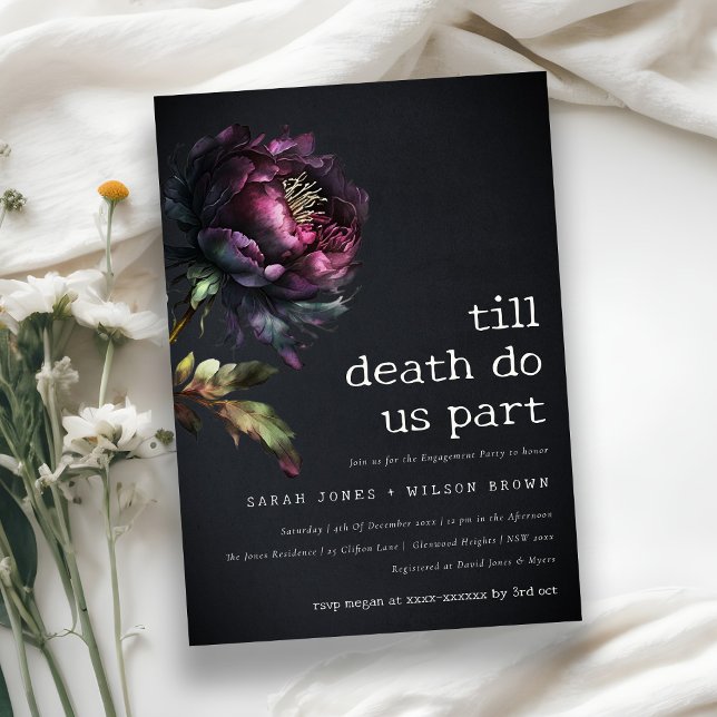 Moody Gothic Purple Black Peony Engagement Invitation (Creator Uploaded)