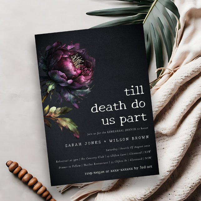 Moody Gothic Purple Black Peony Rehearsal Dinner  Invitation (Creator Uploaded)