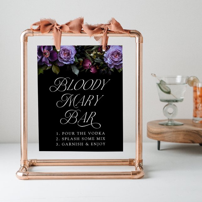 Moody Gothic Purple Floral Bloody Mary Bar Sign (Creator Uploaded)