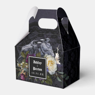Moody Gothic Purple Floral Bouquet on Black Lace Favour Box